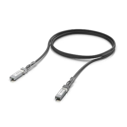 Ubiquiti UACC-DAC-QSFP28 100G Direct Attach Cable front view showcasing QSFP28 connectors.