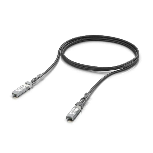 Ubiquiti UACC-DAC-QSFP28 100G Direct Attach Cable front view showcasing QSFP28 connectors.