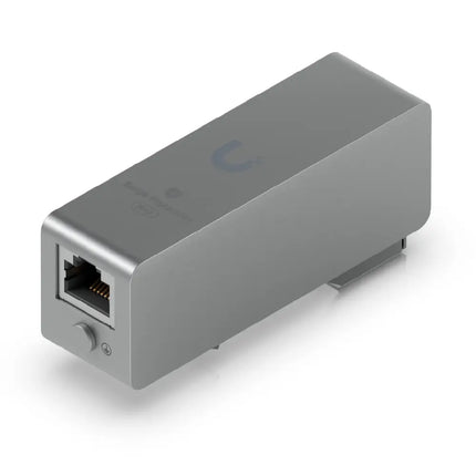 Ubiquiti UACC-ETH-SP-DIN 10GbE Ethernet surge protector front profile view mounted on DIN rail.