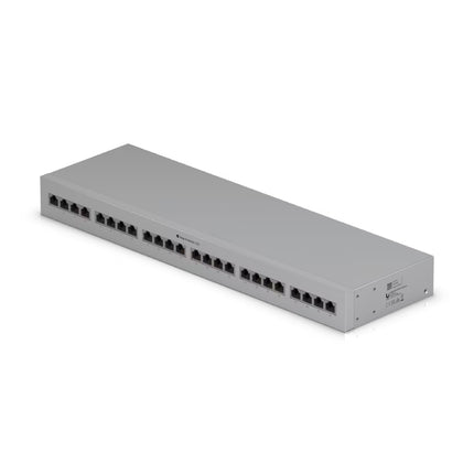 Front profile of the Ubiquiti UACC-ETH-SP-Panel-24 24-port Ethernet surge protector panel.
