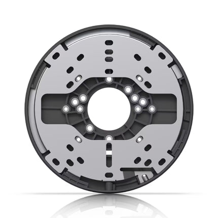 Detail view of a UniFi Bullet camera attached to the Ubiquiti UACC-GB-Plate adapter plate.
