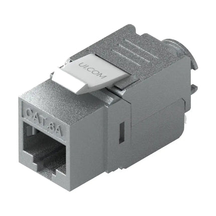 Ubiquiti UniFi UACC-Keystone-Jack-C6A toolless RJ45 CAT6A keystone module in white.