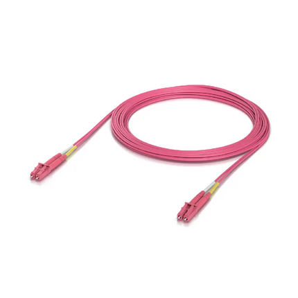 Ubiquiti UACC-OFC-M2-LULU OM4 Multimode Fiber Patch Cable coiled in rose jacket