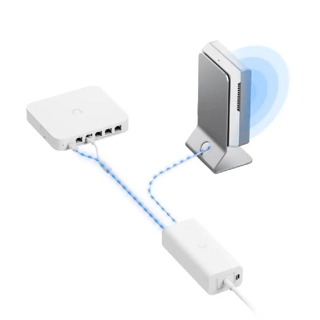 lose-up of Ubiquiti UACC-POE-PLUS-USBC split USB-C and Gigabit Ethernet pigtail cables.