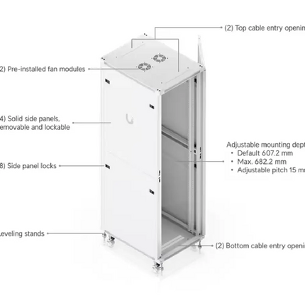 Angle profile of the Ubiquiti UACC-Rack-42U-800-P cabinet highlighting robust SPCC steel construction.