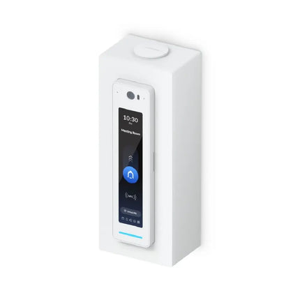 Front angle view of the Ubiquiti UACC-Reader-Pro-JB-W white junction box showing clean mounting alignment.
