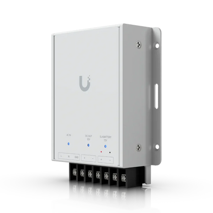 UniFi Retrofit PSU 12V wiring — AC input, 12V DC output to Retrofit Hub and SLA battery backup connection