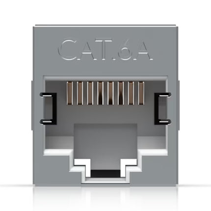 Dual female RJ45 metal shielded interfaces on Ubiquiti UACC-RJ45-Coupler-C6A