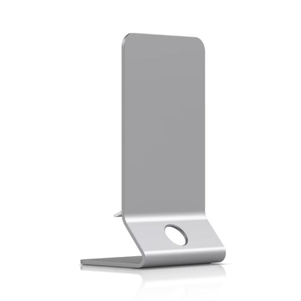 Side angle view showing weighted base and mounting interface on Ubiquiti table stand