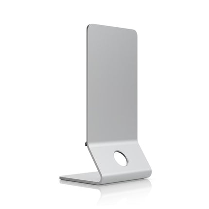 Side angle view showing weighted base and mounting interface on Ubiquiti table stand