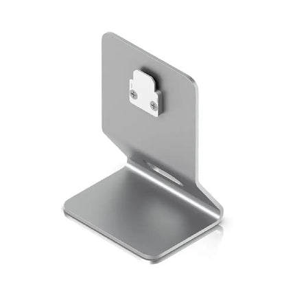 Ubiquiti UACC-UMR-TS aluminum table stand angled view displaying sturdy cradle design.