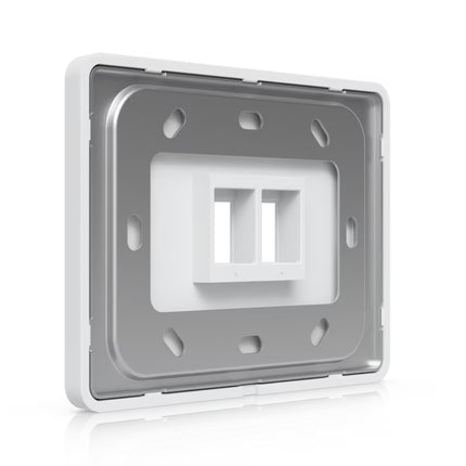 Rear keystone jack snap-in mounting system on Ubiquiti horizontal wall plate