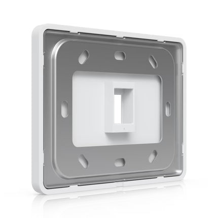 Rear keystone jack snap-in mounting system on Ubiquiti horizontal wall plate