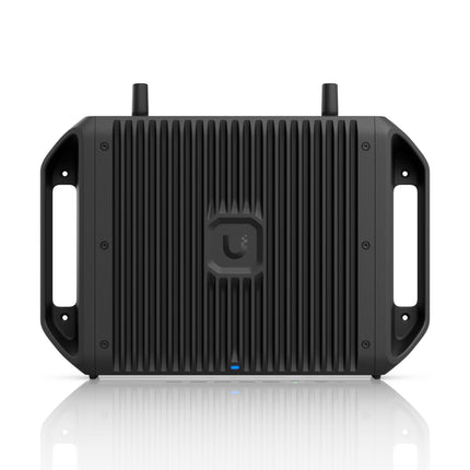 Ubiquiti UCG-Industrial UniFi Cloud Gateway front panel with multi-gigabit Ethernet and status indicators