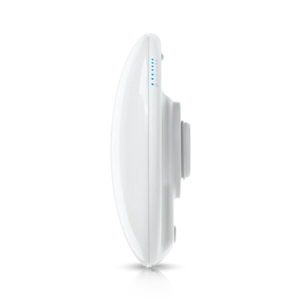 Ubiquiti UDB-Pro rear — dual GbE RJ45 with PoE passthrough output and 4 signal-strength alignment LEDs