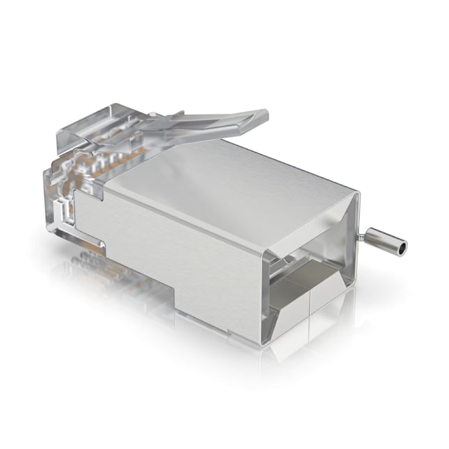 Integrated grounding wire tail and metal shielding on Ubiquiti UISP connector
