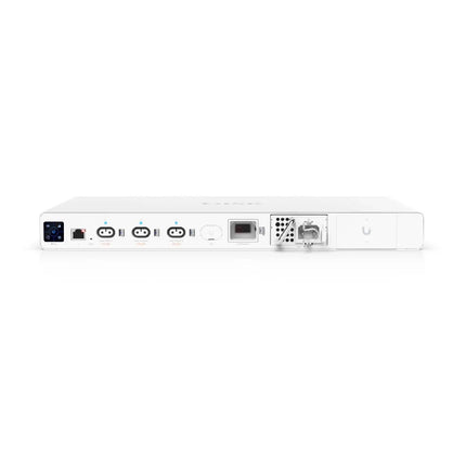 Ubiquiti UISP-P-Pro 480W power management system front view showing LCM touch display and rackmount form factor.