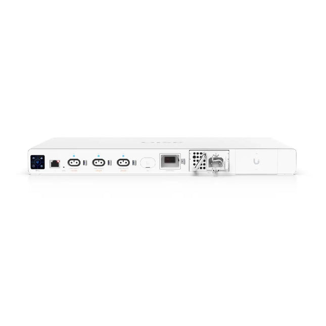 Ubiquiti UISP-P-Pro 480W power management system front view showing LCM touch display and rackmount form factor.