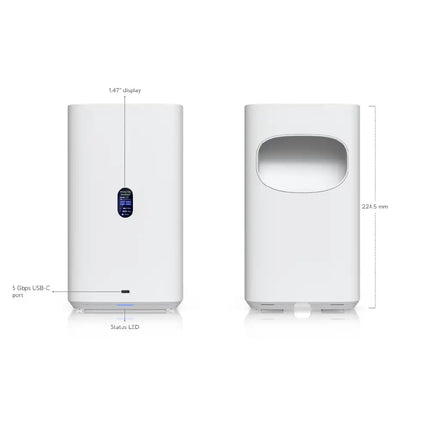 Rear panel view of Ubiquiti UNAS-4-W highlighting 2.5 GbE networking interface and USB-C connection ports.