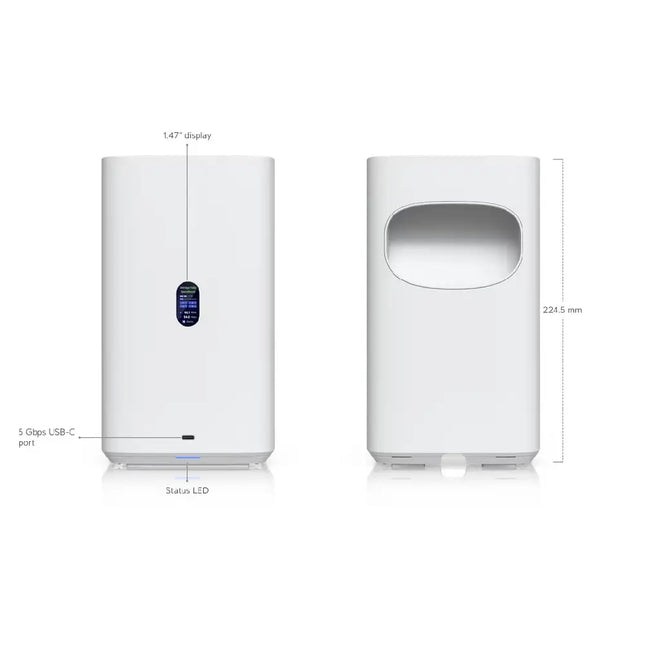 Rear panel view of Ubiquiti UNAS-4-W highlighting 2.5 GbE networking interface and USB-C connection ports.