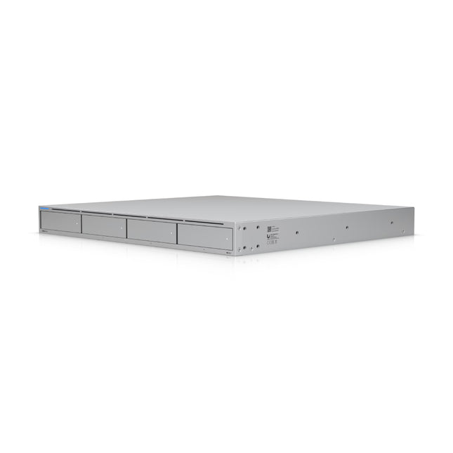 Ubiquiti UNAS-Pro-4 4-bay rackmount network attached storage front panel view with drive caddies
