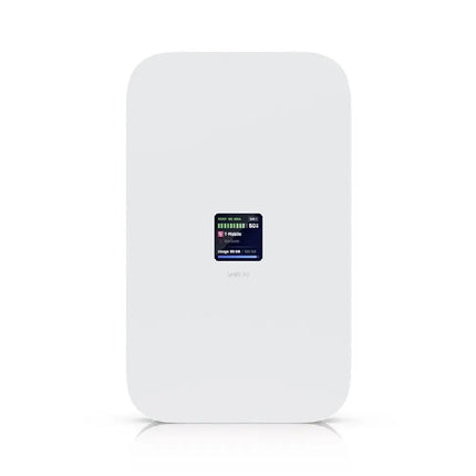 Ubiquiti UniFi 5G Max high-performance 5G modem front profile showing 1.3-inch touchscreen display and sleek enclosure.