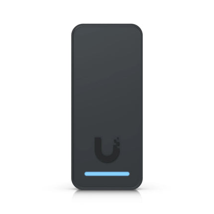 Front view of the minimalist white Ubiquiti UniFi Access G3 Reader showcasing its sleek profile, integrated proximity reader icon, and circular LED status indicator.