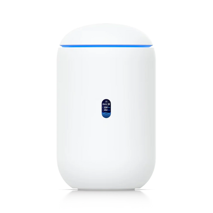 Ubiquiti UniFi Dream Router 7 UDR7 WiFi 7 all-in-one cloud gateway and NVR, front view with 0.96" display