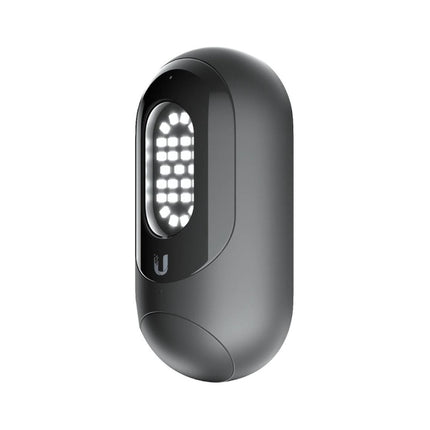 Front view of the compact, white Ubiquiti UniFi Protect Smart Flood Light UP-FloodLight showcasing its 550-lumen LED panel and integrated motion sensor.