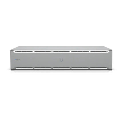 Front view of the Ubiquiti UniFi UPS 2U rackmount power supply installed in an enterprise rack.