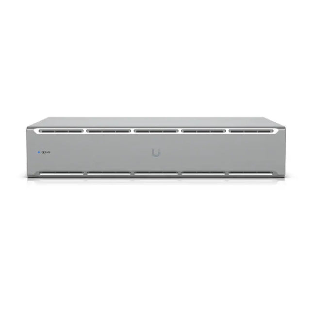 Front view of the Ubiquiti UniFi UPS 2U rackmount power supply installed in an enterprise rack.