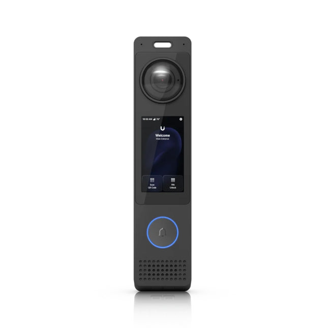 Front profile view of the premium Ubiquiti UniFi UVC-G6-Pro-Entry AI PoE+ smart intercom and doorbell featuring its sleek aluminum enclosure and primary 12MP high-resolution camera.
