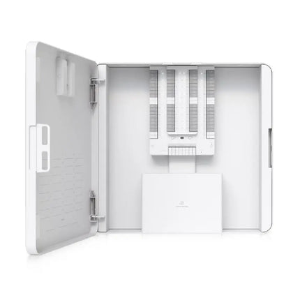 Front profile view of the Ubiquiti UP-AlarmHub-Kit steel enclosure wall mount.