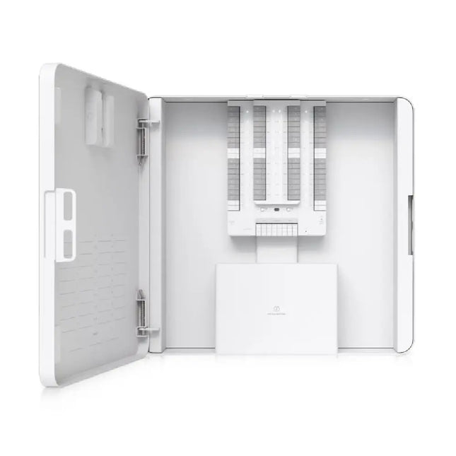 Front profile view of the Ubiquiti UP-AlarmHub-Kit steel enclosure wall mount.