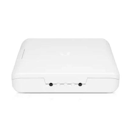 Complete product packaging contents for the Ubiquiti USW-Flex-Utility accessory, showcasing the heavy-duty wall mount plate, pole mounting straps, and required structural mounting screws.