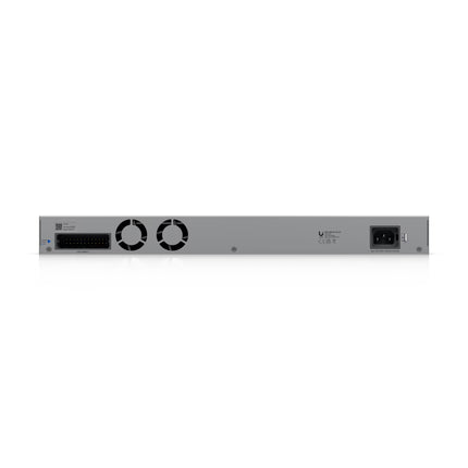 Ubiquiti USW-Pro-HD-24 integrated LCM touchscreen showing real-time network throughput and port status