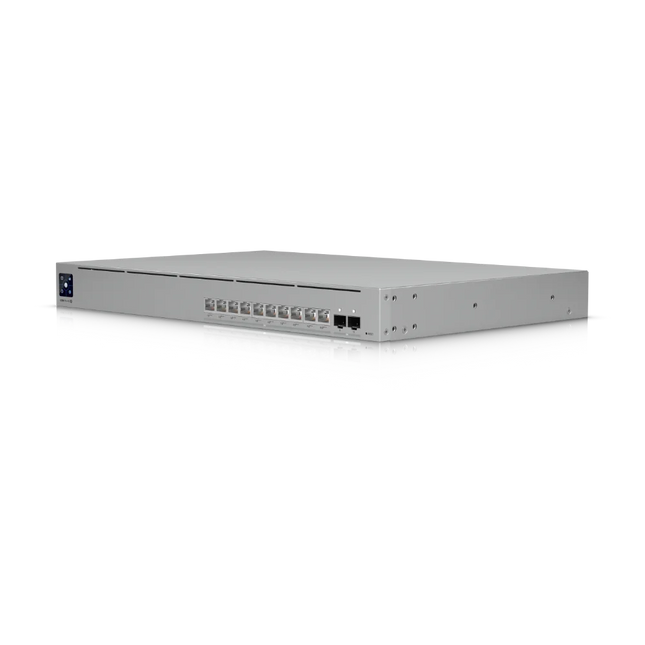UniFi Pro XG 10 PoE showing ten PoE+++ RJ45 ports and dual 10G SFP+ uplinks