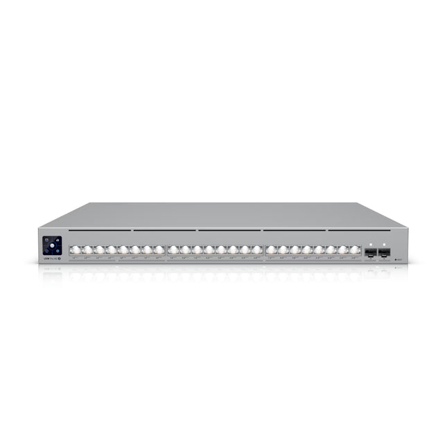 Ubiquiti USW-Pro-XG-24-PoE 24-port 10GbE PoE++ switch front panel view with status LEDs