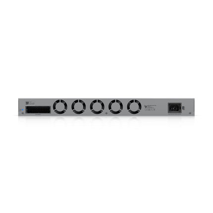 Ubiquiti USW-Pro-XG-24-PoE integrated LCM touchscreen displaying port status and power consumption