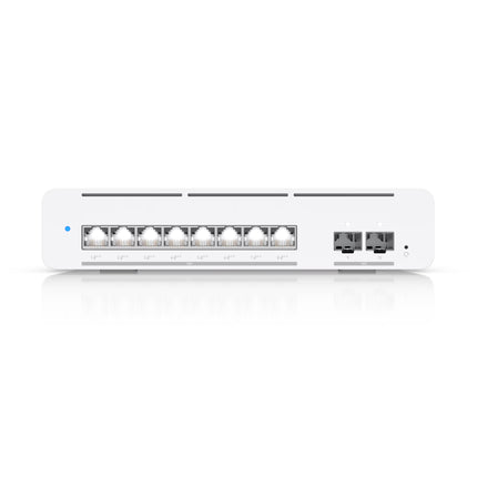 Ubiquiti USW-Pro-XG-8-PoE integrated LCM touchscreen displaying port status and power consumption