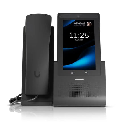 Front view of the Ubiquiti UTP-G3-Touch-Pro VoIP phone showcasing its 5-inch HD multi-touch display and built-in camera.