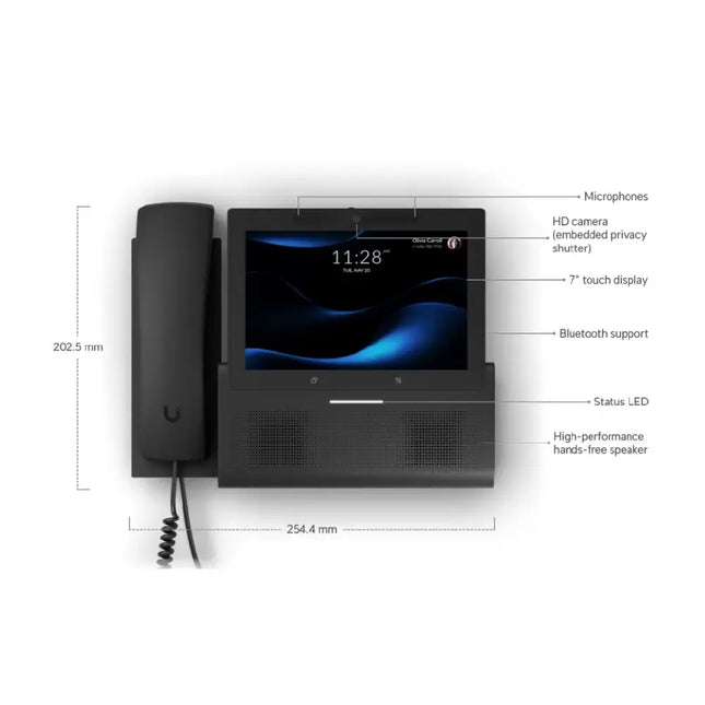 Ubiquiti UTP-G3-Touch-Wall communication endpoint showing side profile and robust mounting bracket structure.