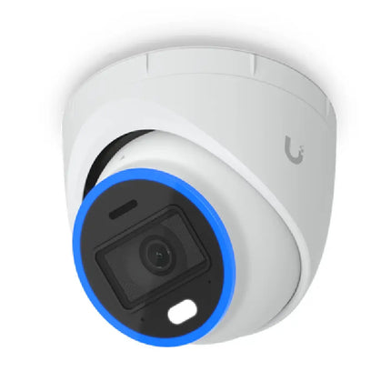 Front profile view of the Ubiquiti UVC-AI-Turret 4K PoE+ security camera mounted outdoors.