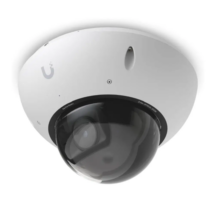 Ubiquiti UVC-G6-Pro-Dome 4K security camera mounted on an outdoor ceiling showing its vandal-proof housing.