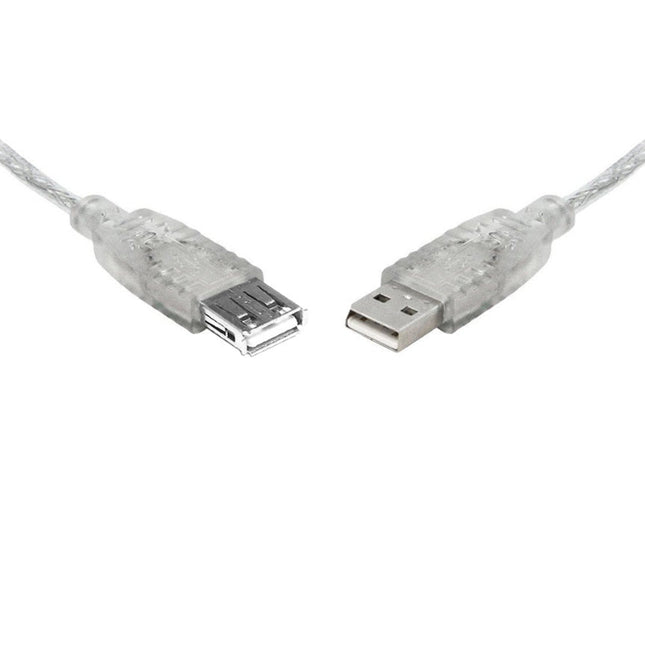 8Ware USB 2.0 Extension Cable 0.25m 25cm A to A Male to Female Transparent Metal Sheath Cable - CCTV Guru