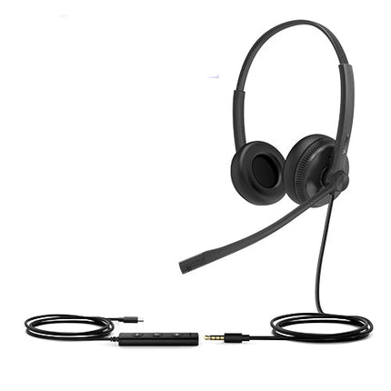 Yealink UH34 Dual Ear Wideband Noise Cancelling Headset, USB - C and 3.5mm, Leather Ear Piece, YHC20 Controller with UC Button, Stereo - CCTV Guru