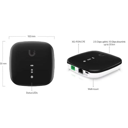 Ubiquiti UISP Fiber XG SC/APC WAN port and 2.5G RJ45 LAN interface.
