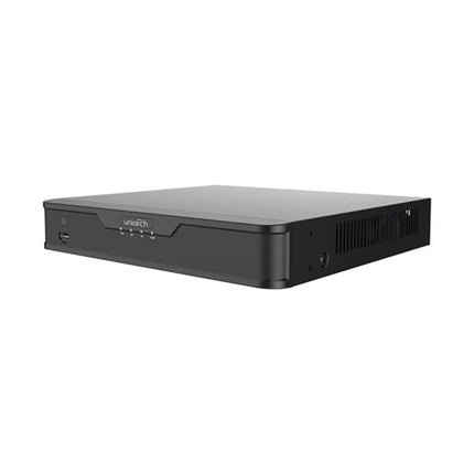 Rear panel ports of Uniarch NVR-104B-P4 featuring 4 independent RJ45 PoE network interface ports and HDMI output