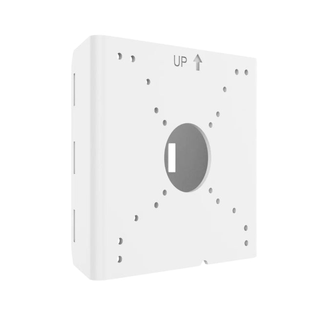 Uniarch TR-UP06-C-IN white vertical pole mount adapter with adjustable stainless steel metal straps.