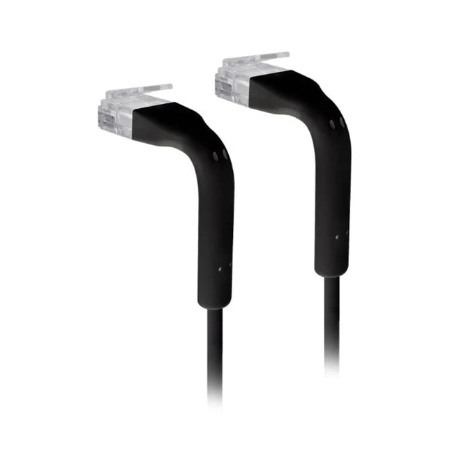Ubiquiti UniFi 2-2m black ultra-thin Cat6 RJ45 patch cable with dual 90-degree bendable boots.